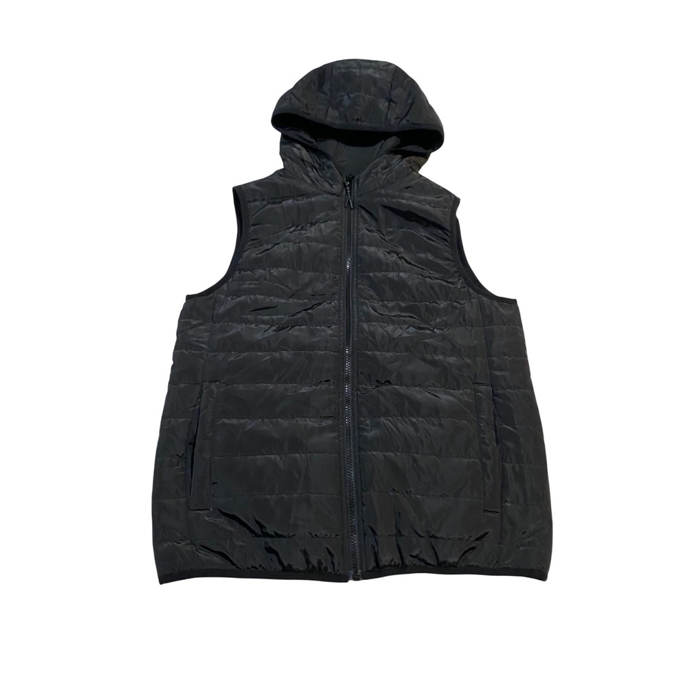 Edgar + Ash Womens Black Hooded Puffer Vest Small Full Zip Quilted Sleeveless